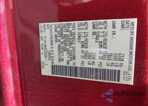 2017 Nissan Murano Sv z USA, uszkodzony, nr VIN 5N1AZ2MG6HN135359